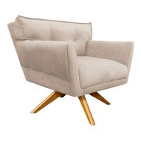 Kit 02 Poltronas Giratória Anitta Suede Base Madeira Bege