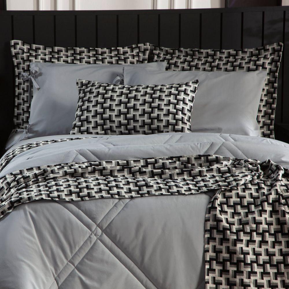 Kit De Peseira Estampada Áquila C/ Almofada 04pçs - Tecido Jacquard Cinza - 1