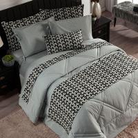 Kit De Peseira Estampada Áquila C/ Almofada 04pçs - Tecido Jacquard Cinza - 2