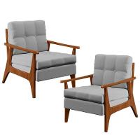 Kit 02 Poltronas Encosto Ripado Emília B04 Linho Cinza - 1