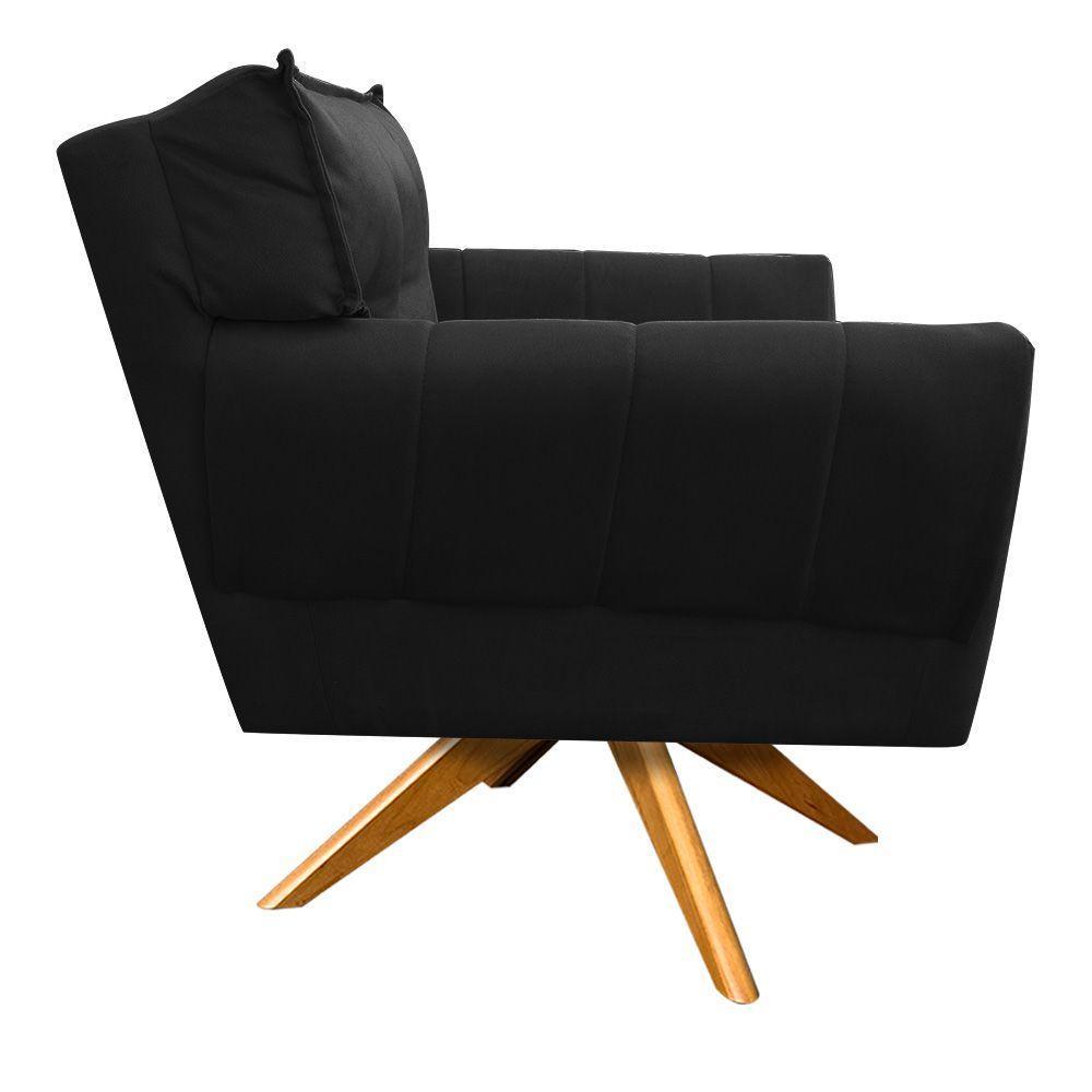 Kit 02 Poltronas Giratória Anitta Suede Base Madeira Preto - 2