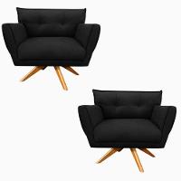 Kit 02 Poltronas Giratória Anitta Suede Base Madeira Preto - 1
