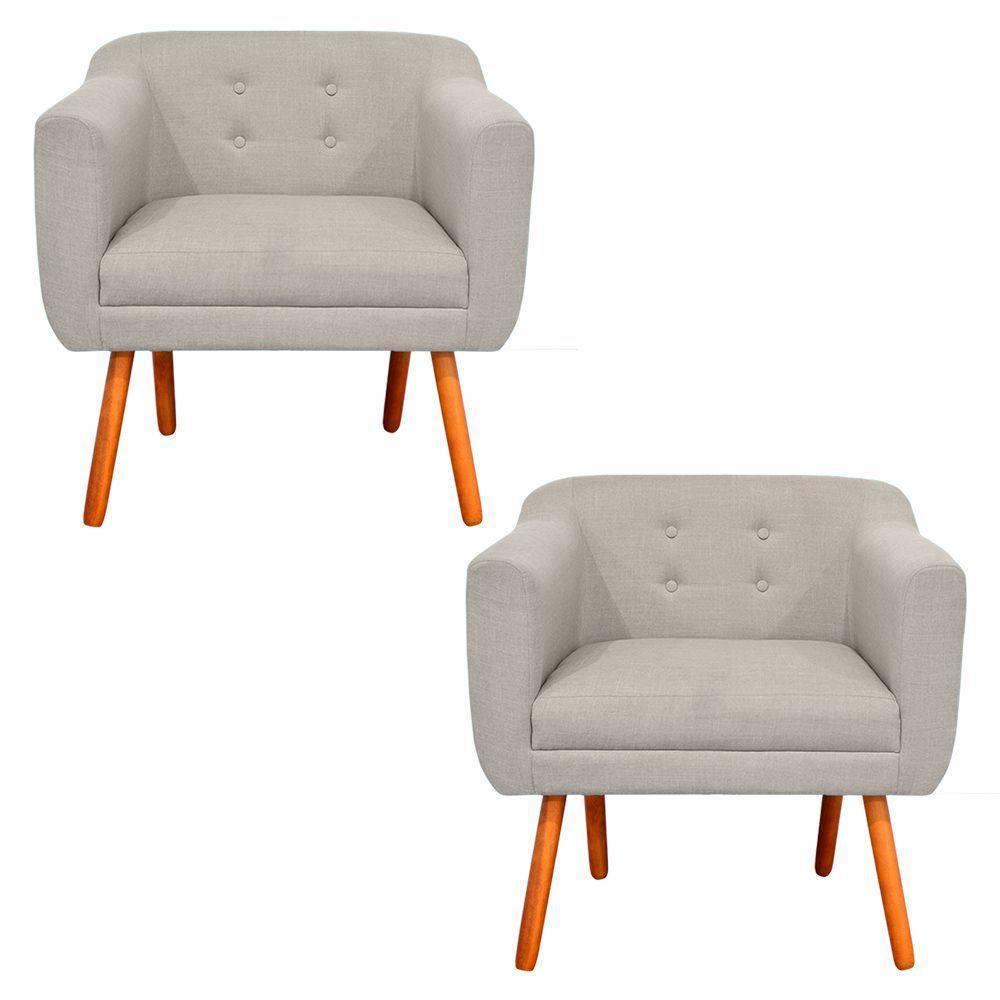 Kit 02 Poltronas Julia Linho Fino Bege A27 Castanho - 1