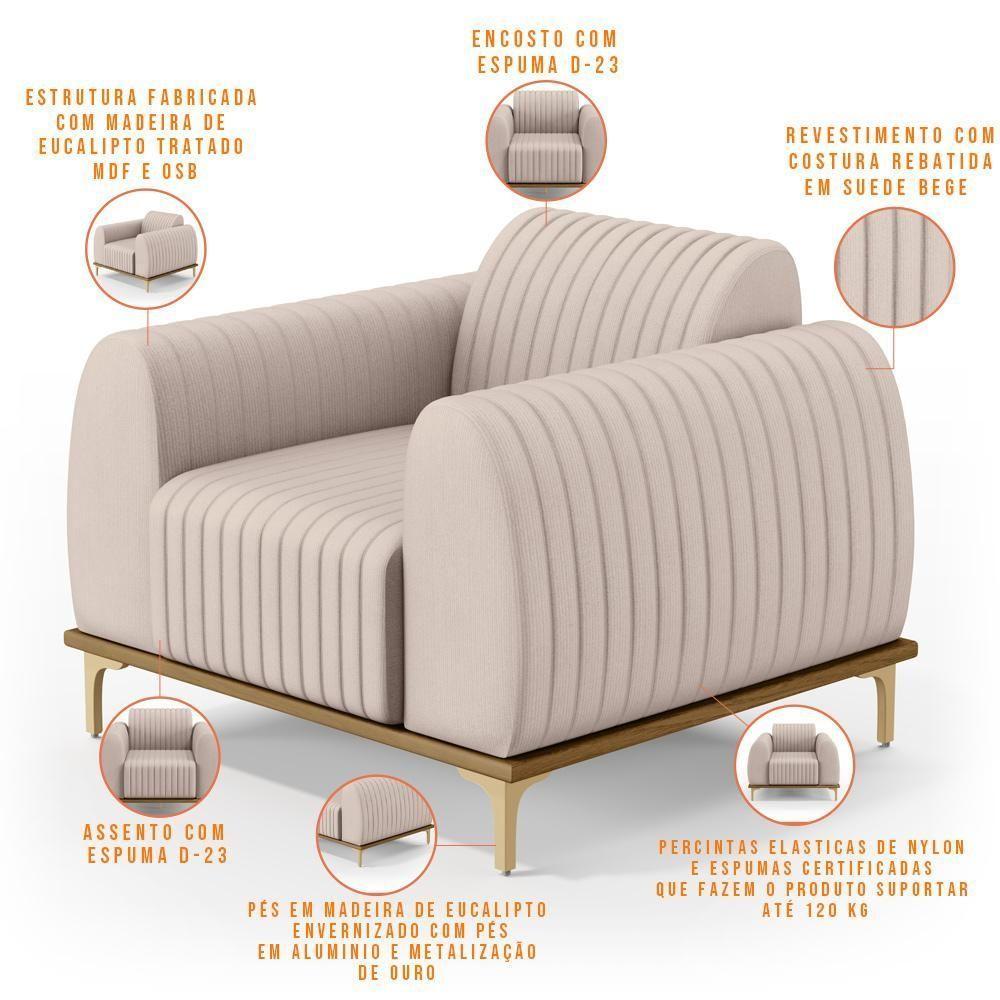 Kit 02 Poltronas E Pés D'Ouro Molino D02 Veludo Bege C-309 - 7