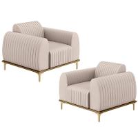 Kit 02 Poltronas E Pés D'Ouro Molino D02 Veludo Bege C-309 - 1