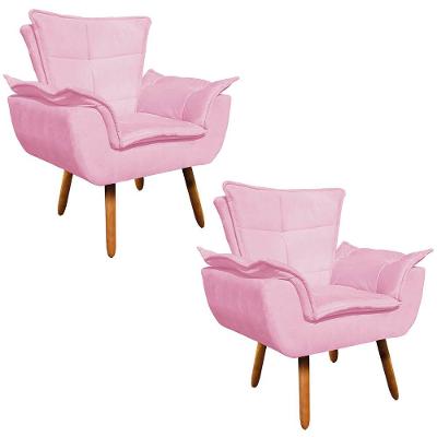 Kit 02 Poltronas Opala Suede Rosa Bebê