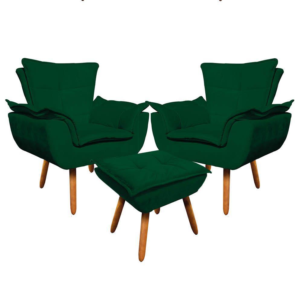 Kit 02 Poltronas Opala Com 01 Puff Opala Suede Verde - 1