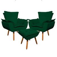 Kit 02 Poltronas Opala Com 01 Puff Opala Suede Verde - 1