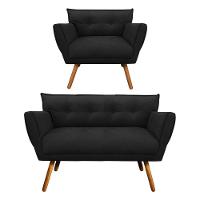 Kit 1 Namoradeira e 1 Poltrona Anitta Suede Preto - Drossi - 1