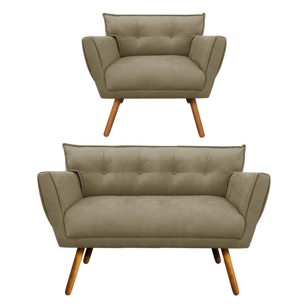 Kit 1 Namoradeira e 1 Poltrona Anitta Suede Marrom Rato - 1