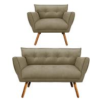 Kit 1 Namoradeira e 1 Poltrona Anitta Suede Marrom Rato - 1