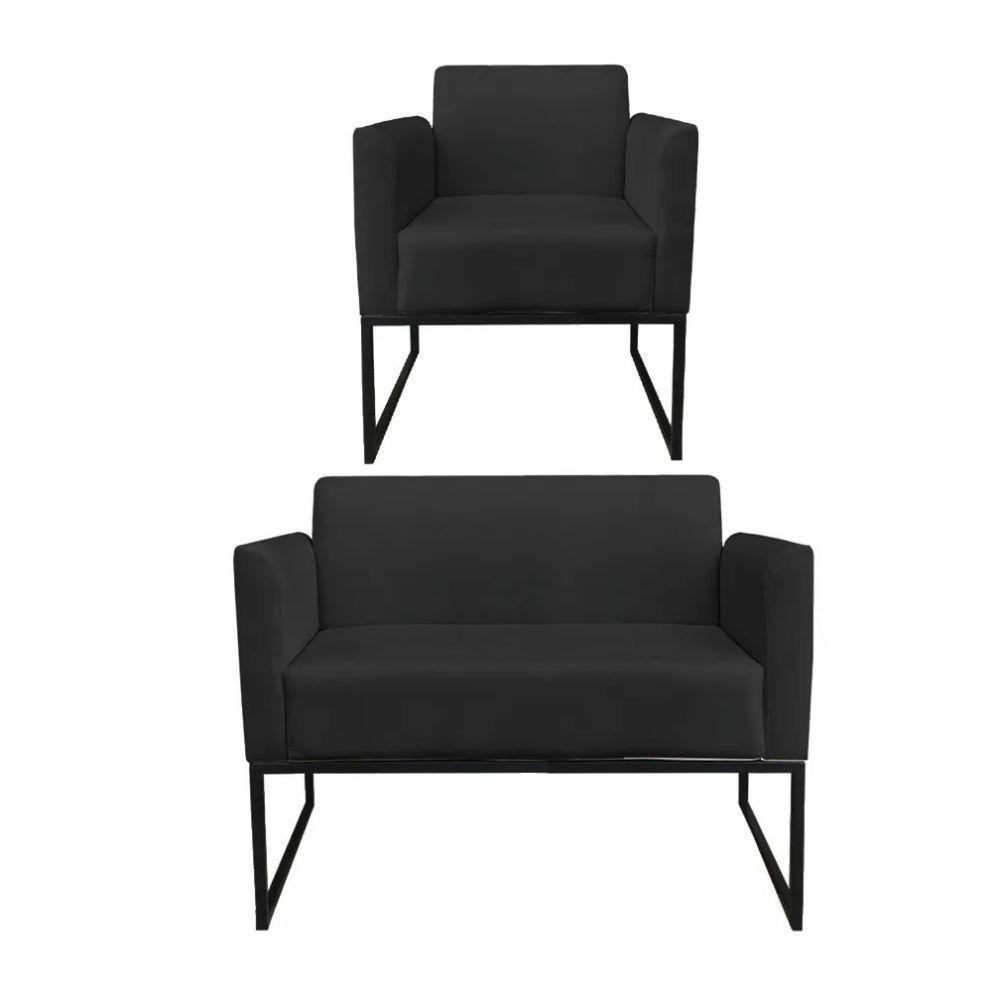 Kit 1 Namoradeira e 1 Poltrona Marisa Suede Preto - Drossi - 1