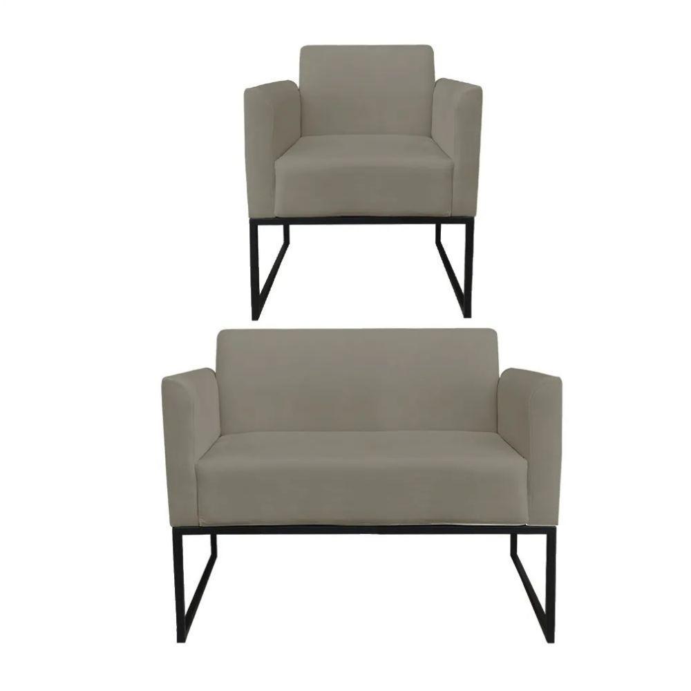 Kit 1 Namoradeira E 1 Poltrona Marisa Suede Marrom Rato - 1