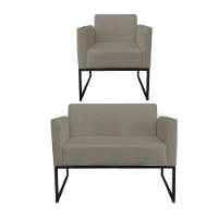 Kit 1 Namoradeira E 1 Poltrona Marisa Suede Marrom Rato - 1