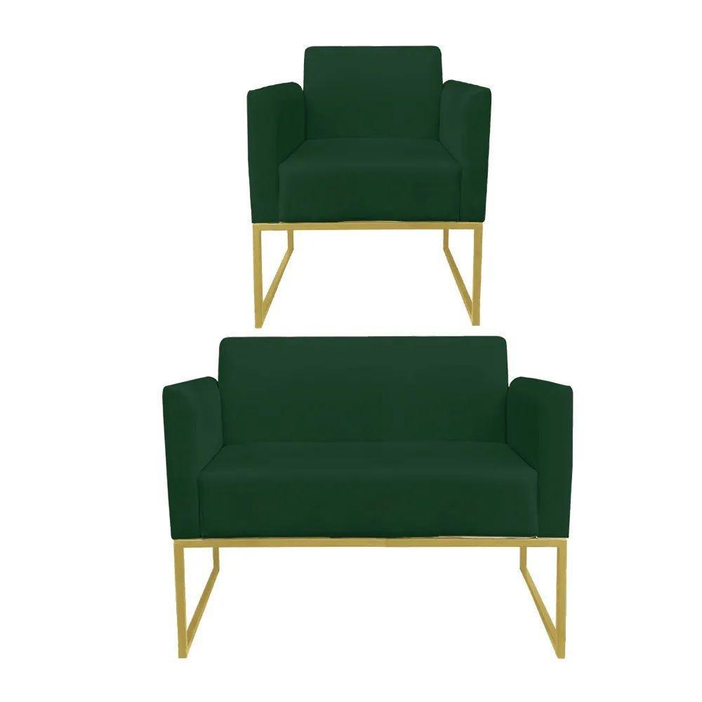 Kit 1 Namoradeira e 1 Poltrona Marisa Suede Verde - Drossi - 1