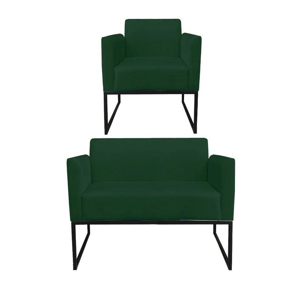 Kit 1 Namoradeira e 1 Poltrona Marisa Suede Verde - Drossi - 1