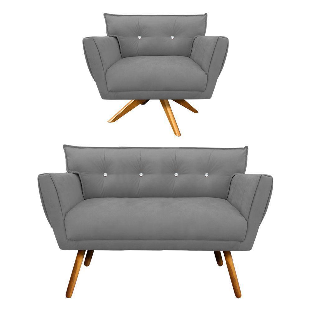 Kit 1 Namoradeira e 1 Poltrona Giratória Anitta Grafite - 1