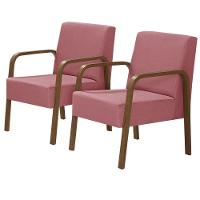 Kit 2 Poltronas 1 Lugar Luna Braço Madeira D Salla Rosa - 1