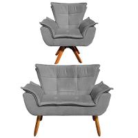 Kit 1 Namoradeira e 1 Poltrona Giratória Opala Suede Grafite - 1