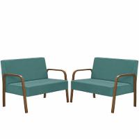 Kit 2 Poltrona 2 Lugares Jade Braço Madeira D Salla Turquesa - 1