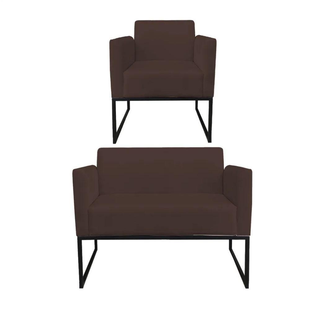 Kit 1 Namoradeira E 1 Poltrona Marisa Suede Marrom - 1