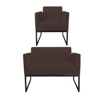 Kit 1 Namoradeira E 1 Poltrona Marisa Suede Marrom - 1