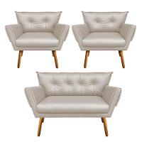 Kit 1 Namoradeira e 2 Poltronas Anitta Corino Bege - Drossi - 1