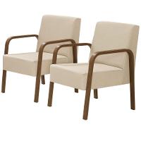 Kit 2 Poltronas 1 Lugar Jade Braço Madeira D Salla Bege - 1