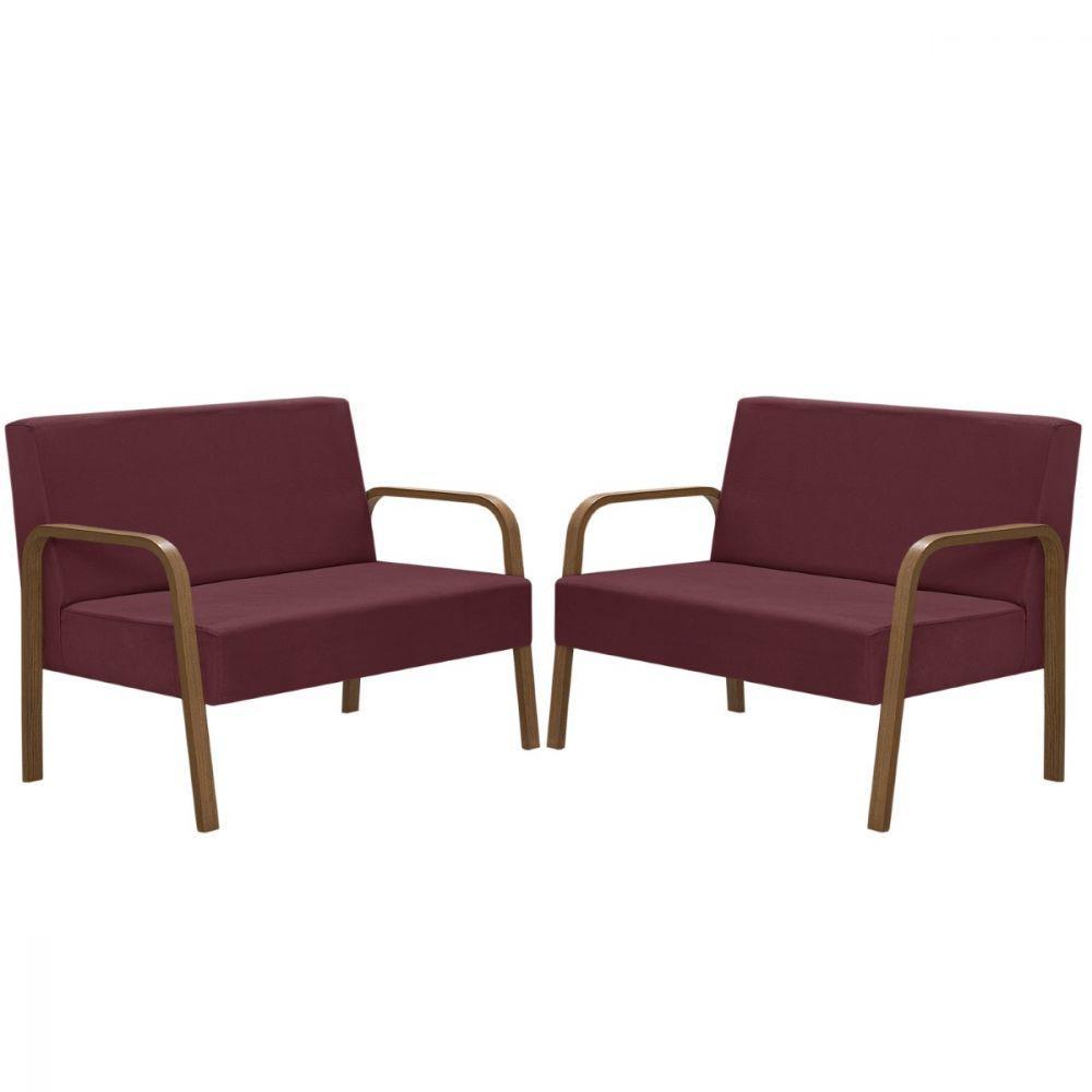 Kit 2 Poltrona Namoradeiras Jade Braço Madeira D Salla Bordô - 1