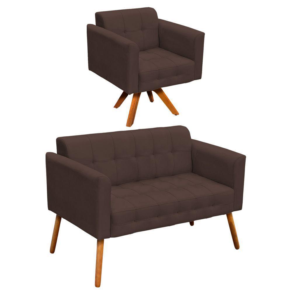 Kit 1 Namoradeira e 1 Poltrona Giratória Elisa Suede Marrom - 1