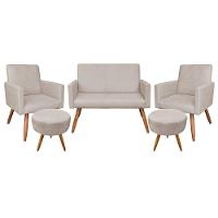 Kit 1 Namoradeira com 2 Poltronas e 02 Puffs Larissa Bege - 1