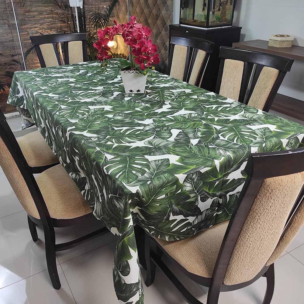 Toalha De Mesa Térmica Impermeável 1,50M X 4,00M Para Mesa 10 A 12 Cadeiras - Verde Floral - 2