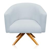 Kit 2 Poltronas Giratória Linho Cinza Claro Base Madeira - 3