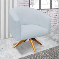 Kit 2 Poltronas Giratória Linho Cinza Claro Base Madeira - 4