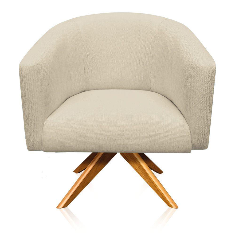 Kit 2 Poltronas Giratória Stella Linho Areia Base Madeira - 2