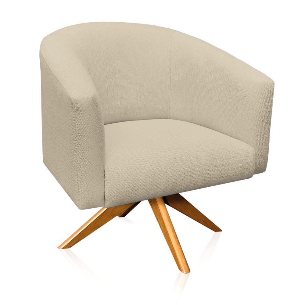 Kit 2 Poltronas Giratória Stella Linho Areia Base Madeira - 4