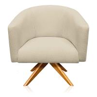 Kit 2 Poltronas Giratória Stella Linho Areia Base Madeira - 2