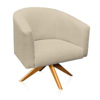 Kit 2 Poltronas Giratória Stella Linho Areia Base Madeira - 4