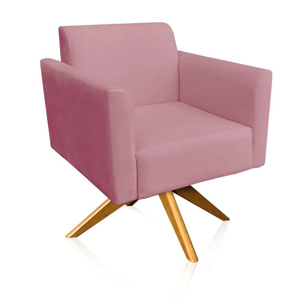 Kit 2 Poltronas Giratória Marisa Suede Base Madeira Rose - 3