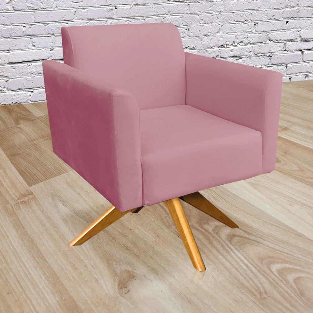 Kit 2 Poltronas Giratória Marisa Suede Base Madeira Rose - 6