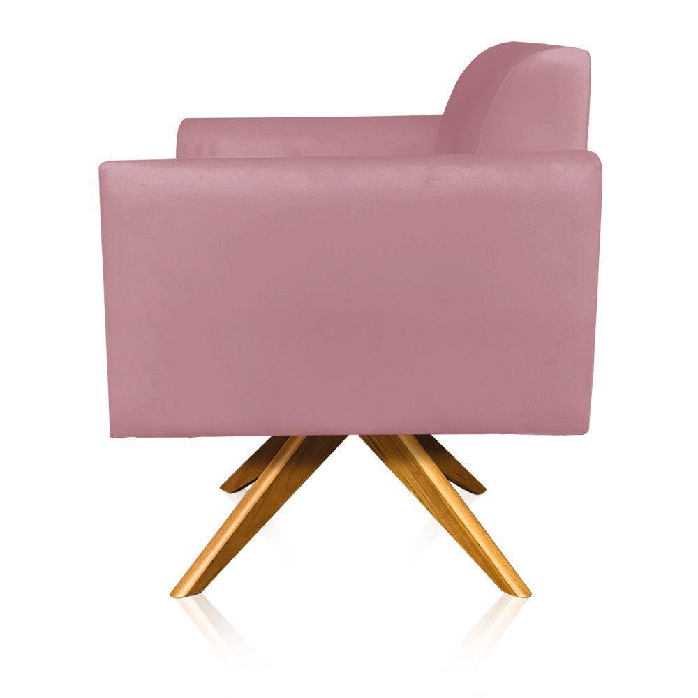 Kit 2 Poltronas Giratória Marisa Suede Base Madeira Rose - 7