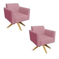 Kit 2 Poltronas Giratória Marisa Suede Base Madeira Rose - 1