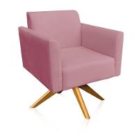 Kit 2 Poltronas Giratória Marisa Suede Base Madeira Rose - 3