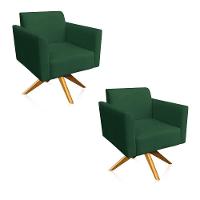 Kit 2 Poltronas Giratória Marisa Suede Base Madeira Verde - 1