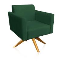 Kit 2 Poltronas Giratória Marisa Suede Base Madeira Verde