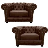 Kit 2 Poltronas Chesterfield com Pés Madeira Couro Capucino - 1