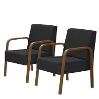 Kit 2 Poltronas 1 Lugar Luna Pé Madeira D Salla Suede Preto - 1