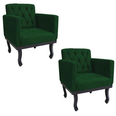 Kit 2 Poltronas Classic Pés Luís Xv Suede Verde Adj Decor