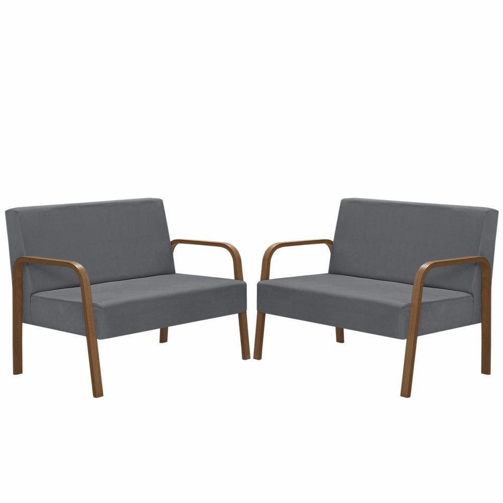 Kit 2 Poltronas 2 Lugaresluna Braço Madeira D Salla Grafite - 1