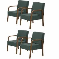 Kit 4 Poltronas 1 Lugar Luna Pé Madeira D Salla Suede Verde - 1